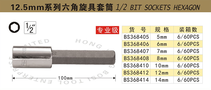 bs368412-12.5mm系列六角旋具套筒12mm